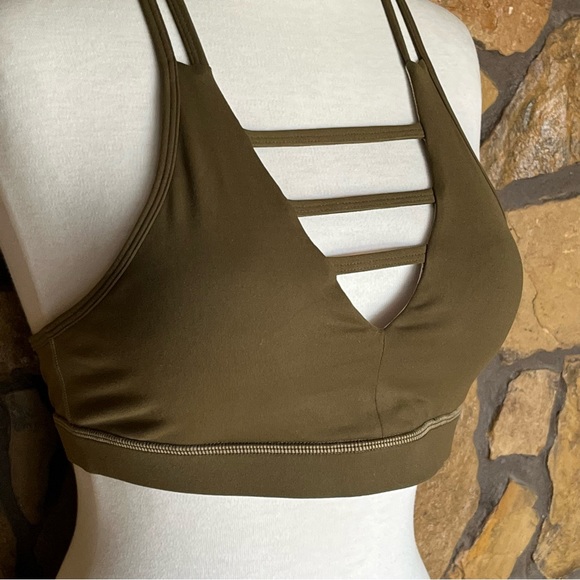 Like New!! Women's Zyia Active Olive Green Grid Sports Bra - Size Large - Picture 7 of 16
